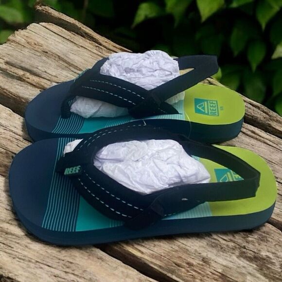 Reef Kids Little Ahi Flip Flop Aqua Green Size 5/6 Strap Sandals NEW - Picture 4 of 7